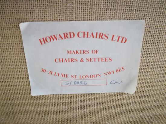 A pair of Howard & Sons upholstered armchairs, W.70cm D.100cm H.82cm